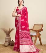 red semi cotton sequin saree