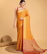 mustard banarasi woven saree with blouse