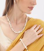 combo of premium quality white pearls kundan long necklace mala bracelet jewelry set