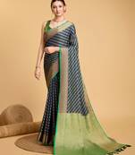 navy blue banarasi woven saree with blouse
