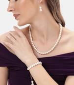 combo of premium quality white pearls kundan long necklace mala bracelet jewelry set