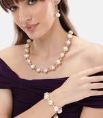 combo of premium quality pearls kundan long necklace mala bracelet jewelry set