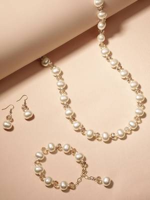combo of premium quality pearls kundan long necklace mala bracelet jewelry set 2