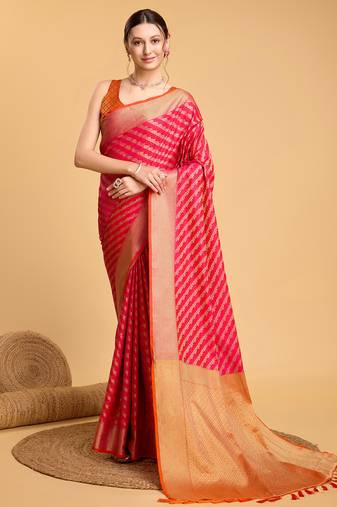 pink banarasi woven saree with blouse