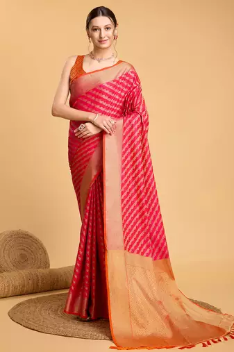 pink banarasi woven saree with blouse