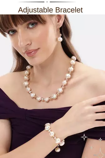 combo of premium quality pearls kundan long necklace mala bracelet jewelry set
