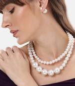 elegant 2 layer white pearl beaded necklace set with matching stud earrings