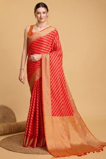 red banarasi woven saree with blouse