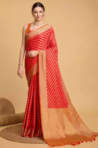 red banarasi woven saree with blouse