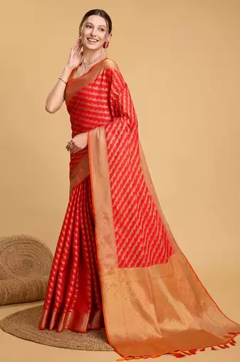 red banarasi woven saree with blouse