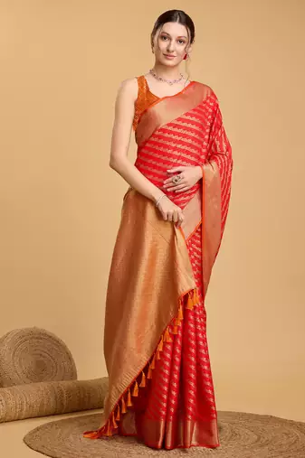 red banarasi woven saree with blouse
