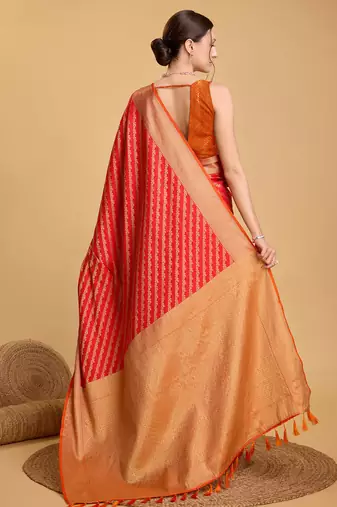 red banarasi woven saree with blouse