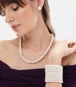 elegant single line white pearl necklace earrings and adjustable pearl bracelet