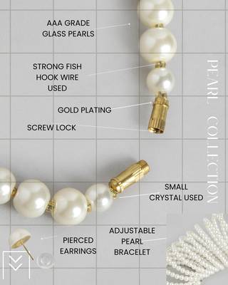 elegant single line white pearl necklace earrings and adjustable pearl bracelet 4