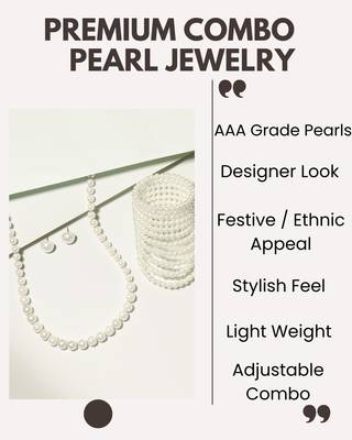 elegant single line white pearl necklace earrings and adjustable pearl bracelet 5