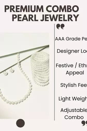 elegant single line white pearl necklace earrings and adjustable pearl bracelet