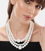 elegant 3 layer white pearl beaded necklace mala