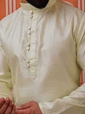 Men green kurta in cotton blend with vertical sequin embroidery 5