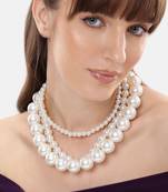 elegant 3 layer white pearl beaded necklace mala