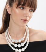 elegant 3 layer white pearl beaded necklace  mala