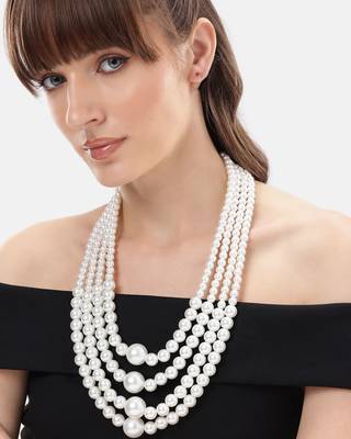 elegant 4 layer white pearl beaded necklace  mala 1