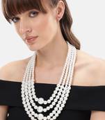 elegant 4 layer white pearl beaded necklace  mala
