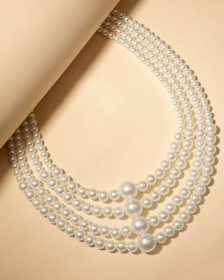 elegant 4 layer white pearl beaded necklace  mala 2