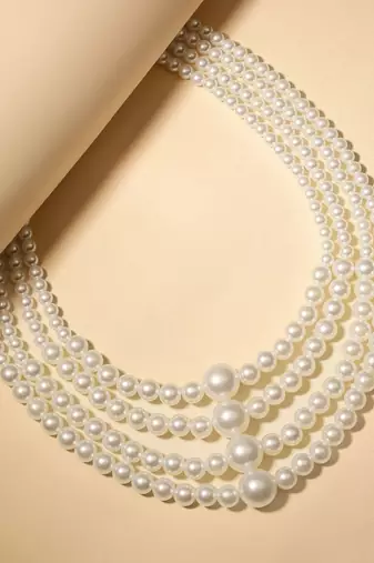 elegant 4 layer white pearl beaded necklace  mala