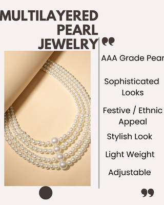 elegant 4 layer white pearl beaded necklace  mala 3