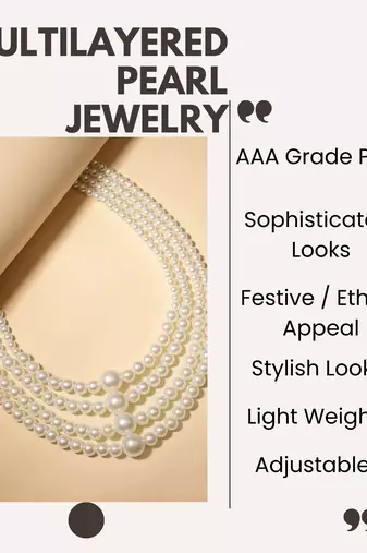 elegant 4 layer white pearl beaded necklace  mala