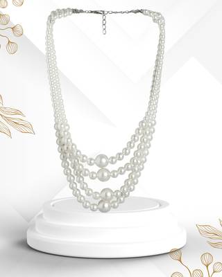 elegant 4 layer white pearl beaded necklace  mala 5