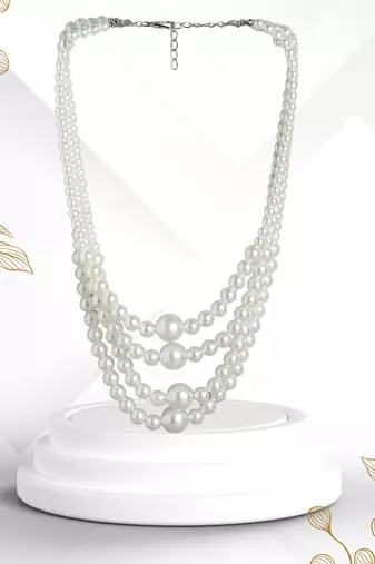 elegant 4 layer white pearl beaded necklace  mala