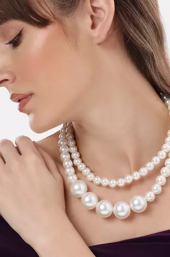 elegant 2 layer white pearl beaded necklace  mala
