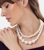 elegant 2 layer white pearl beaded necklace  mala