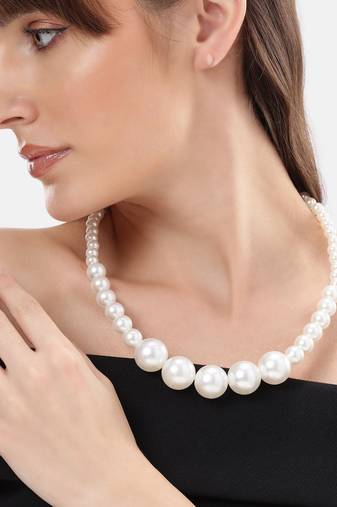 elegant single line white pearl beaded necklace mala