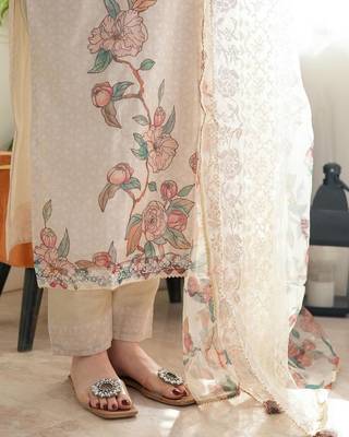 Light pastel pink Embroidered Off-White Kurta with Dupatta Set for Women 5