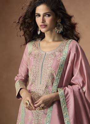 Onion pink organza simar silk embroidered Palazzo suit 2