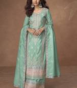 Sea green organza simar silk embroidered Palazzo suit