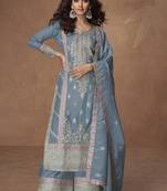 Grey organza simar silk embroidered Palazzo suit