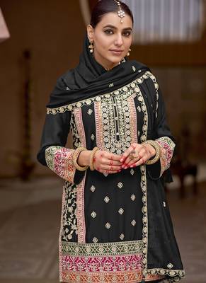Black chinon silk embroidered sharara suit 4