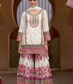 White chinon silk embroidered sharara suit