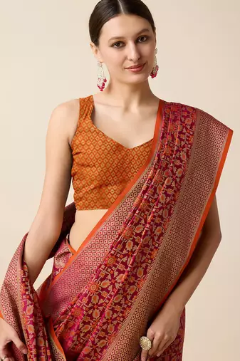 maroon banarasi silk blend saree