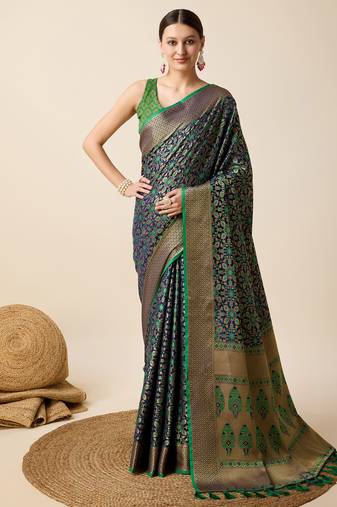 navy_blue banarasi silk blend saree