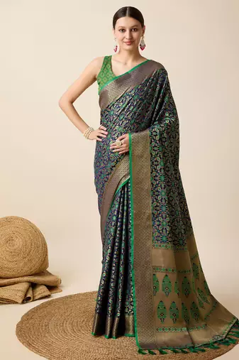 navy_blue banarasi silk blend saree