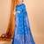 blue double zari weaving silk blend saree with contrast pallu