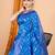 blue double zari weaving silk blend saree with contrast pallu