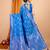 blue double zari weaving silk blend saree with contrast pallu
