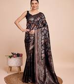black gold jari weaving silk blend saree