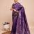 purple gold jari weaving silk blend saree