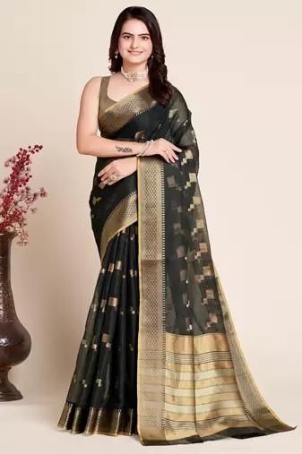 black semi cotton saree with blouse